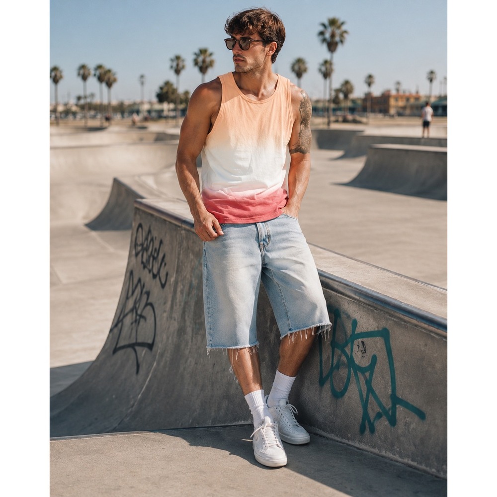 Sonoma Mens XL Tank Top‎ Ombre Gradient Peach White Coral Pink Sleeveless Shirt
